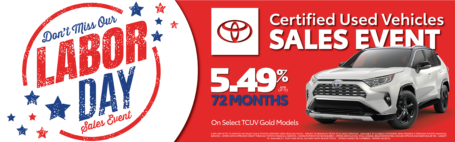 Labor Day Savings on Toyota Certified Used Vehicles TCUV